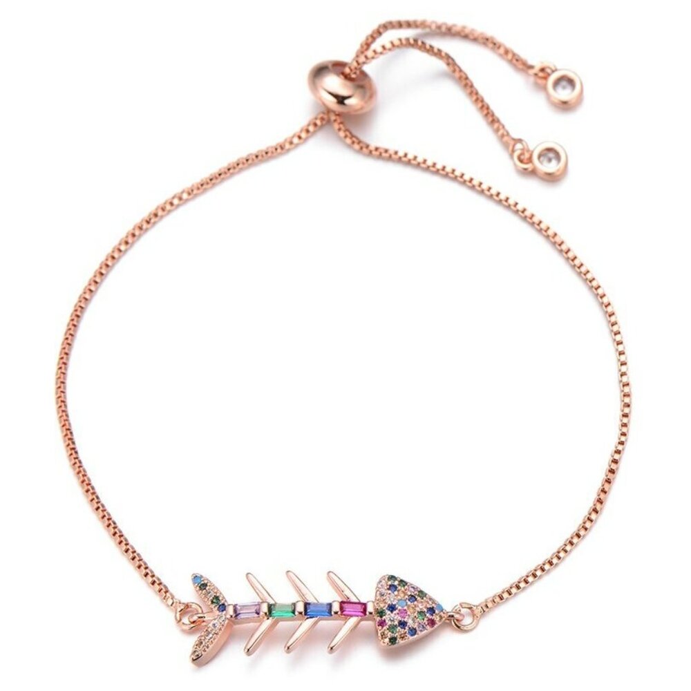 Cute Fishbone Cubic Zirconia Rose Gold Bracelet